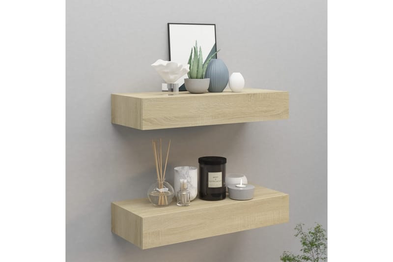 Laatikkohyllyt seinälle 2 kpl tammi 60x23,5x10 cm MDF - Ruskea - Säilytys - Piensäilytys - Säilytyslaatikko