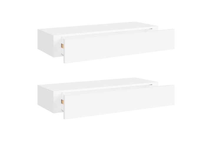 Laatikkohyllyt seinälle 2 kpl valkoinen 60x23,5x10 cm MDF - Valkoinen - Säilytyslaatikko - Laatikko