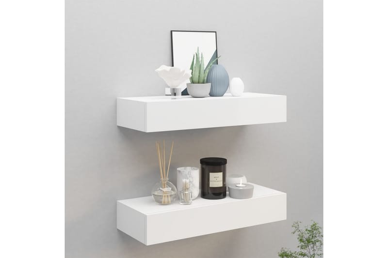 Laatikkohyllyt seinälle 2 kpl valkoinen 60x23,5x10 cm MDF - Valkoinen - Säilytys - Piensäilytys - Säilytyslaatikko