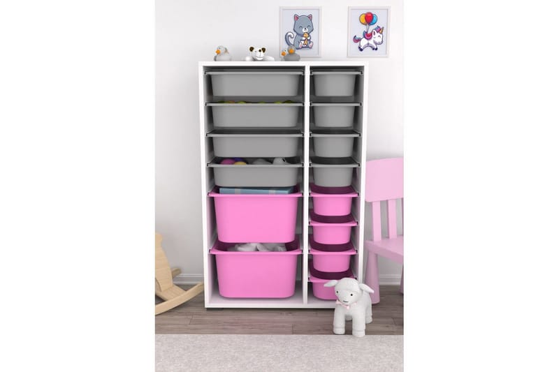 Monikäyttöinen kaappi Core (69,5 x 109 x 30 cm) Valkoinen / Harmaa / Vaaleanpunainen - Valkoinen / Harmaa / Vaaleanpunainen - Säilytys - Piensäilytys - Säilytyslaatikko