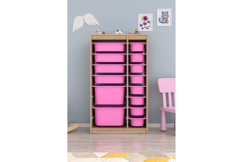 Monikäyttöinen kaappi Montana (69 x 112,2 x 29,6 cm) Sonomo / Vaaleanpunainen - Sonomo / Vaaleanpunainen - Säilytys - Piensäilytys - Säilytyslaatikko