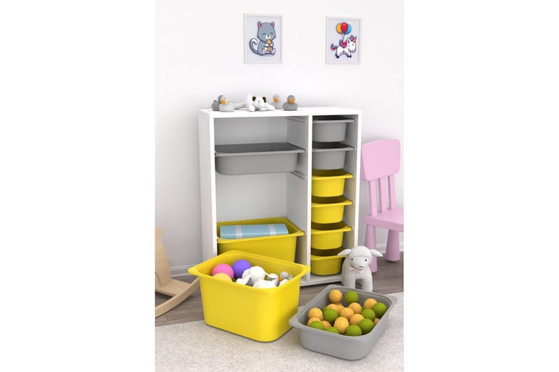 Monikäyttöinen kaappi Sosan K6U Valkoinen / Harmaa / Keltainen - Valkoinen / Harmaa / Keltainen - Säilytys - Piensäilytys - Säilytyslaatikko