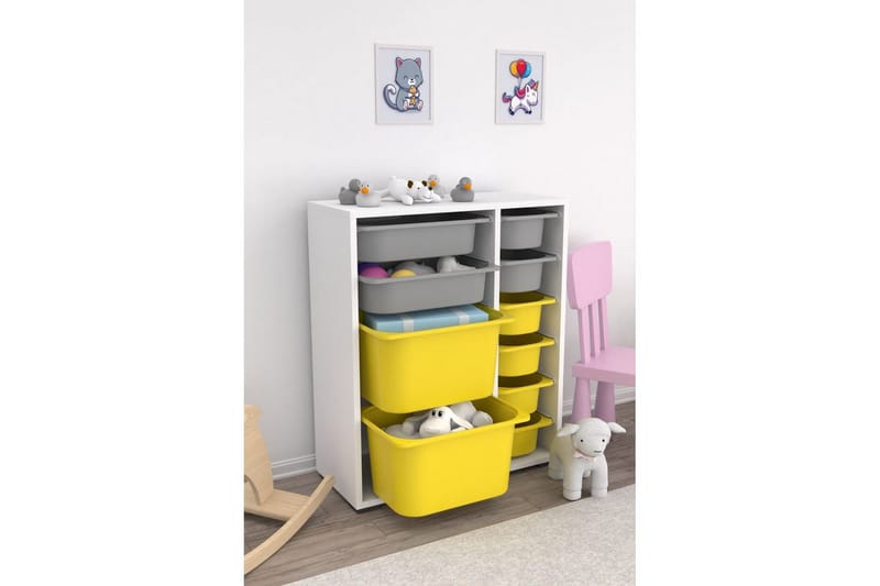 Monikäyttöinen kaappi Sosan K6U Valkoinen / Harmaa / Keltainen - Valkoinen / Harmaa / Keltainen - Säilytys - Piensäilytys - Säilytyslaatikko