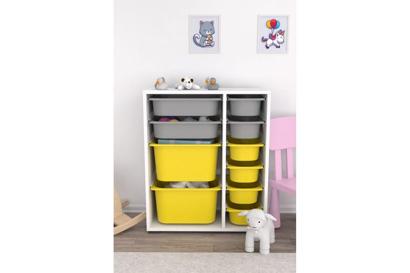 Monikäyttöinen kaappi Sosan K6U Valkoinen / Harmaa / Keltainen - Valkoinen / Harmaa / Keltainen - Säilytys - Piensäilytys - Säilytyslaatikko