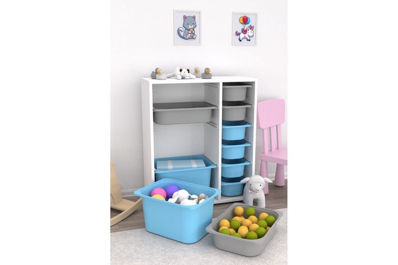 Monikäyttöinen kaappi Sosan K6U Valkoinen / Harmaa / Sininen - Valkoinen / Harmaa / Sininen - Säilytys - Piensäilytys - Säilytyslaatikko