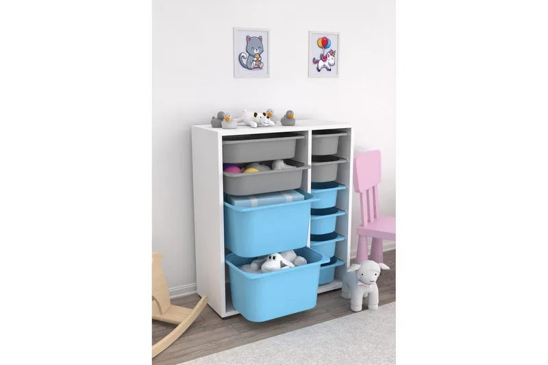 Monikäyttöinen kaappi Sosan K6U Valkoinen / Harmaa / Sininen - Valkoinen / Harmaa / Sininen - Säilytys - Piensäilytys - Säilytyslaatikko