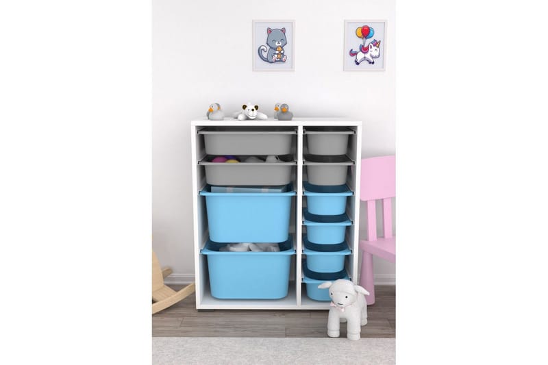 Monikäyttöinen kaappi Sosan K6U Valkoinen / Harmaa / Sininen - Valkoinen / Harmaa / Sininen - Säilytys - Piensäilytys - Säilytyslaatikko