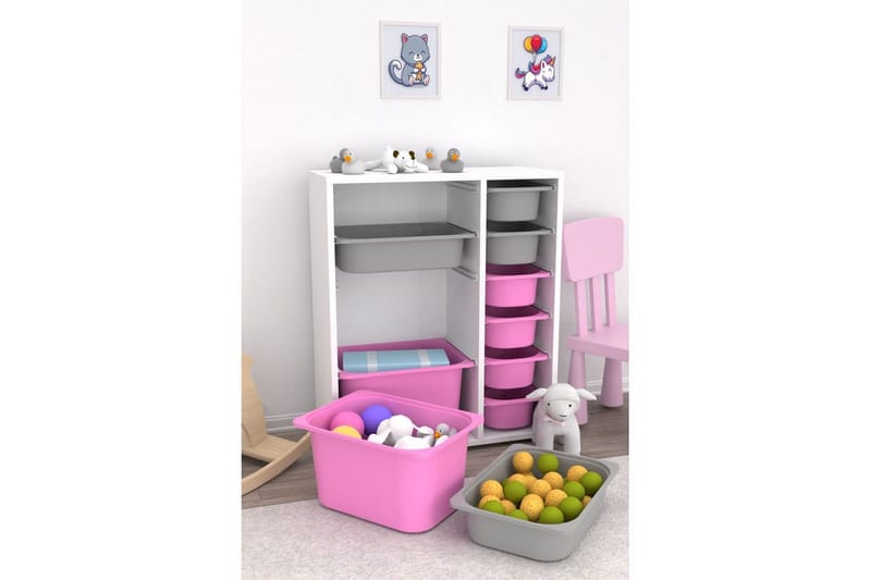 Monikäyttöinen kaappi Sosan K6U Valkoinen / Harmaa / Vaaleanpunainen - Valkoinen / Harmaa / Vaaleanpunainen - Säilytys - Piensäilytys - Säilytyslaatikko