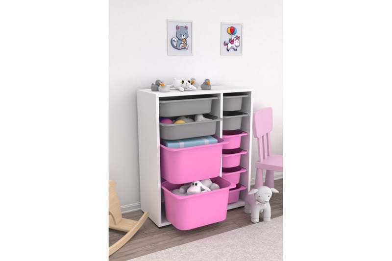 Monikäyttöinen kaappi Sosan K6U Valkoinen / Harmaa / Vaaleanpunainen - Valkoinen / Harmaa / Vaaleanpunainen - Säilytys - Piensäilytys - Säilytyslaatikko