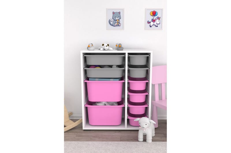 Monikäyttöinen kaappi Sosan K6U Valkoinen / Harmaa / Vaaleanpunainen - Valkoinen / Harmaa / Vaaleanpunainen - Säilytys - Piensäilytys - Säilytyslaatikko