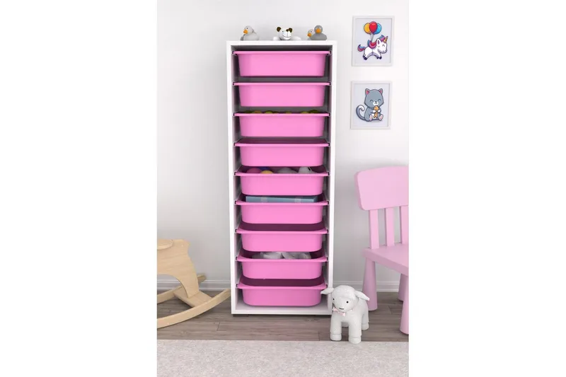 Monikäyttöinen kaappi Stribor Valkoinen / Vaaleanpunainen - Valkoinen / Vaaleanpunainen - Säilytys - Piensäilytys - Säilytyslaatikko