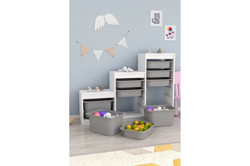 Monikäyttöinen kaappi Swiss Valkoinen / Harmaa - Valkoinen / Harmaa - Säilytys - Piensäilytys - Säilytyslaatikko