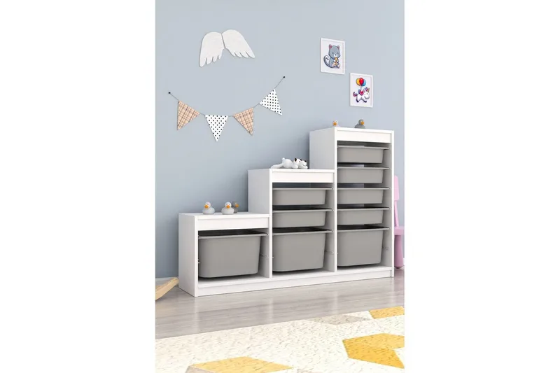 Monikäyttöinen kaappi Swiss Valkoinen / Harmaa - Valkoinen / Harmaa - Säilytys - Piensäilytys - Säilytyslaatikko