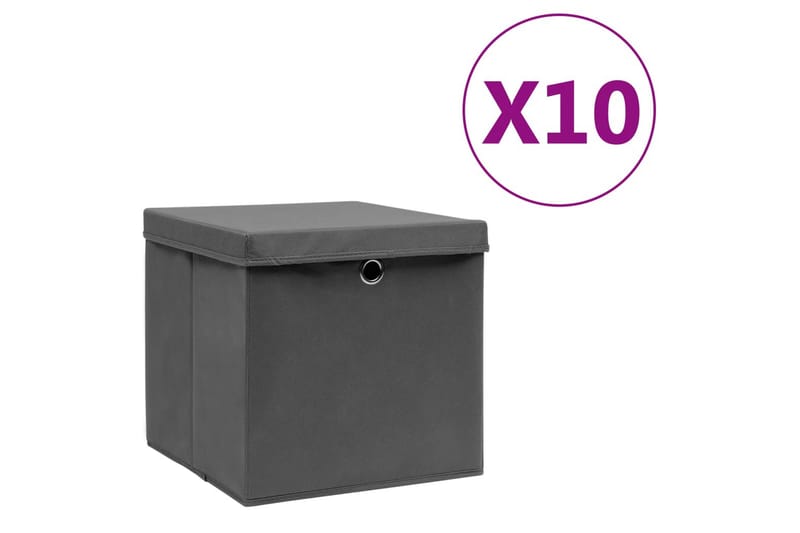 Säilytyslaatikot kansilla 10 kpl 28x28x28 cm harmaa - Harmaa - Säilytys - Piensäilytys - Säilytyslaatikko