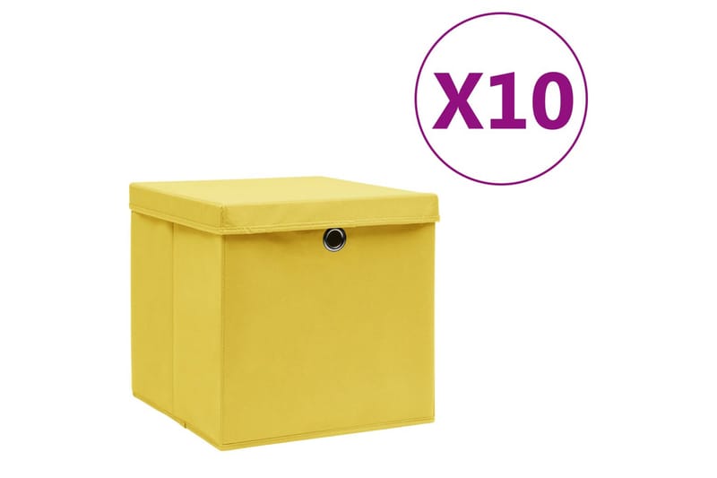 Säilytyslaatikot kansilla 10 kpl 28x28x28 cm keltainen - Keltainen - Säilytys - Piensäilytys - Säilytyslaatikko
