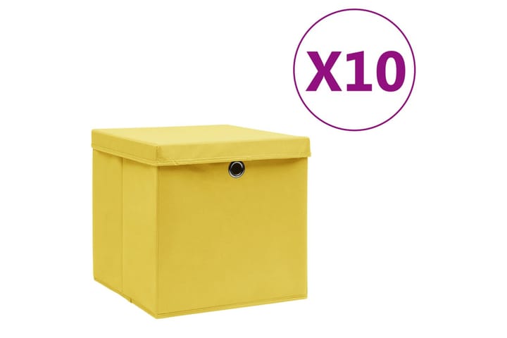 Säilytyslaatikot kansilla 10 kpl 28x28x28 cm keltainen - Keltainen - Säilytyslaatikko - Laatikko