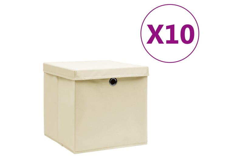 Säilytyslaatikot kansilla 10 kpl 28x28x28 cm kerma - Kerma - Säilytys - Piensäilytys - Säilytyslaatikko