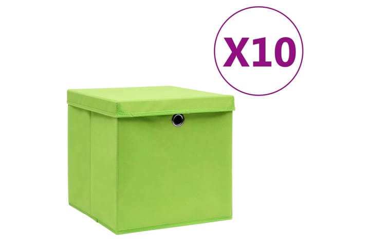 Säilytyslaatikot kansilla 10 kpl 28x28x28 cm vihreä - Vihreä - Säilytyslaatikko - Laatikko