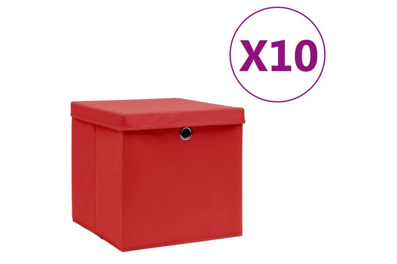 Säilytyslaatikot kansilla 10 kpl 28x28x28 cm punainen - Punainen - Säilytys - Piensäilytys - Säilytyslaatikko