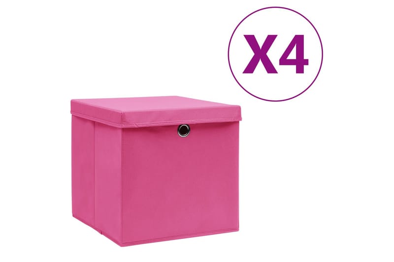 Säilytyslaatikot kansilla 4 kpl 28x28x28 cm pinkki - Pinkki - Säilytys - Piensäilytys - Säilytyslaatikko