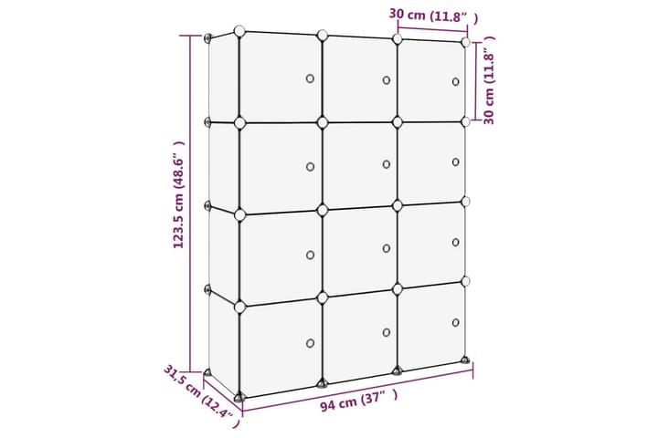 Säilytyslokero 12 kuutiolla ja ovilla läpinäkyvä PP - Läpinäkyvä - Säilytyslaatikko - Laatikko