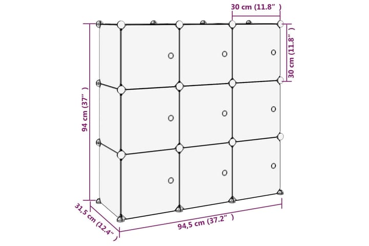 Säilytyslokero 9 kuutiolla ja ovilla läpinäkyvä PP - Läpinäkyvä - Säilytyslaatikko - Laatikko