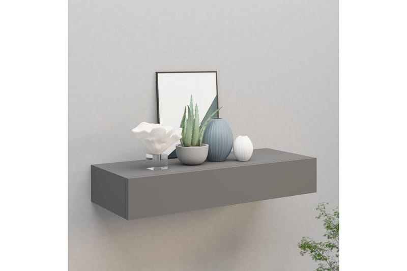 Seinälaatikkohylly harmaa 60x23,5x10 cm MDF - Harmaa - Säilytys - Piensäilytys - Säilytyslaatikko