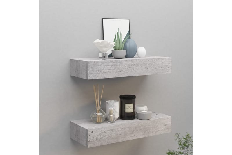 Seinälaatikkohyllyt 2 kpl betoninharmaa 60x23,5x10 cm MDF - Harmaa - Säilytys - Piensäilytys - Säilytyslaatikko