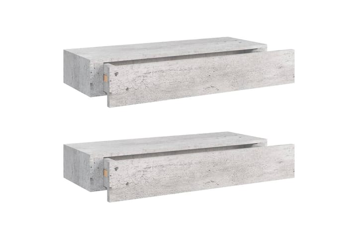 Seinälaatikkohyllyt 2 kpl betoninharmaa 60x23,5x10 cm MDF - Harmaa - Säilytyslaatikko - Laatikko