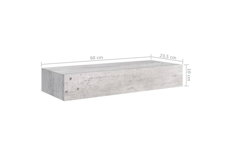 Seinälaatikkohyllyt 2 kpl betoninharmaa 60x23,5x10 cm MDF - Harmaa - Säilytys - Piensäilytys - Säilytyslaatikko