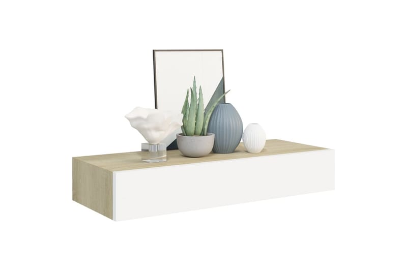 Seinälaatikkohyllyt 2 kpl tammi ja valkoinen 60x23,5x10 cm - Harmaa - Säilytys - Piensäilytys - Säilytyslaatikko