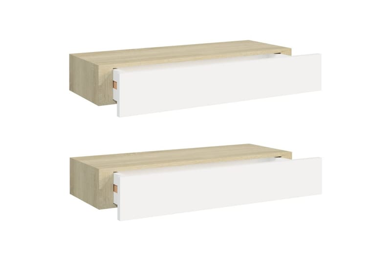 Seinälaatikkohyllyt 2 kpl tammi ja valkoinen 60x23,5x10 cm - Harmaa - Säilytys - Piensäilytys - Säilytyslaatikko