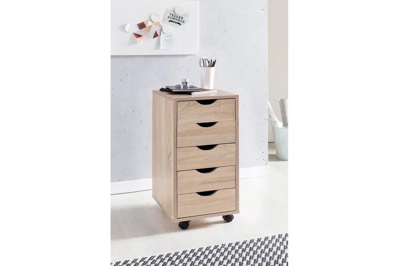 Rullakontti Wohnling 5 laatikkoa, pyörillä varustettu kalustelevy, moderni tyyli Sonoma - Sonoma - Säilytys - Säilytyskalusteet - Lipasto - Laatikostot