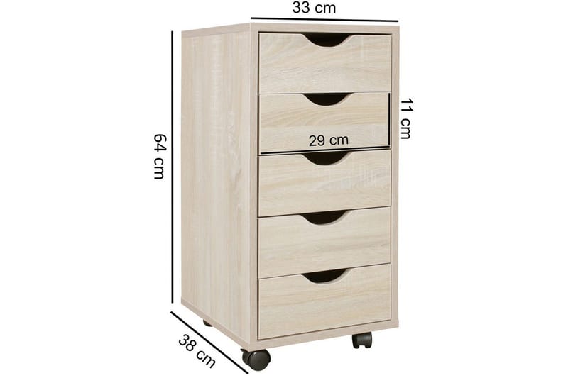 Rullakontti Wohnling 5 laatikkoa, pyörillä varustettu kalustelevy, moderni tyyli Sonoma - Sonoma - Säilytys - Piensäilytys - Säilytysteline - Kannettavan tietokoneen teline