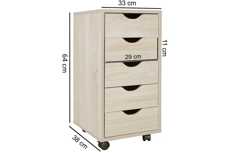 Rullakontti Wohnling 5 laatikkoa, pyörillä varustettu kalustelevy, moderni tyyli Sonoma - Sonoma - Säilytys - Säilytyskalusteet - Lipasto - Laatikostot