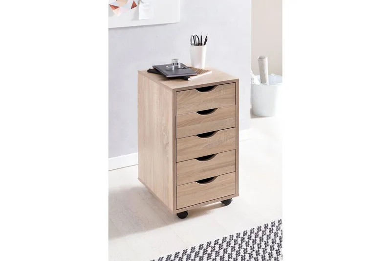 Rullakontti Wohnling 5 laatikkoa, pyörillä varustettu kalustelevy, moderni tyyli Sonoma - Sonoma - Säilytys - Säilytyskalusteet - Lipasto - Laatikostot