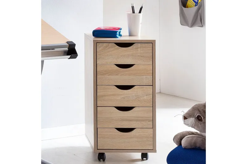 Rullakontti Wohnling 5 laatikkoa, pyörillä varustettu kalustelevy, moderni tyyli Sonoma - Sonoma - Säilytys - Säilytyskalusteet - Lipasto - Laatikostot