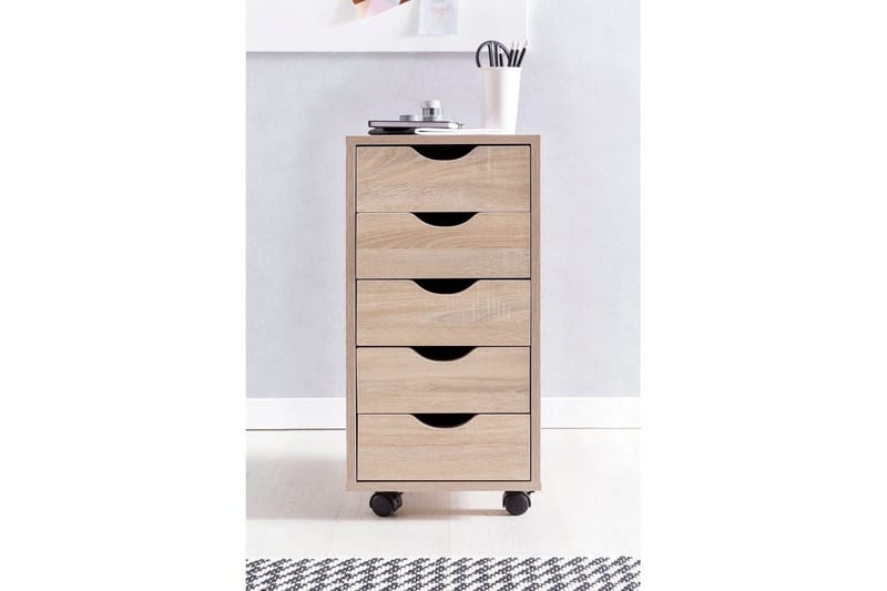 Rullakontti Wohnling 5 laatikkoa, pyörillä varustettu kalustelevy, moderni tyyli Sonoma - Sonoma - Säilytys - Piensäilytys - Säilytysteline - Kannettavan tietokoneen teline