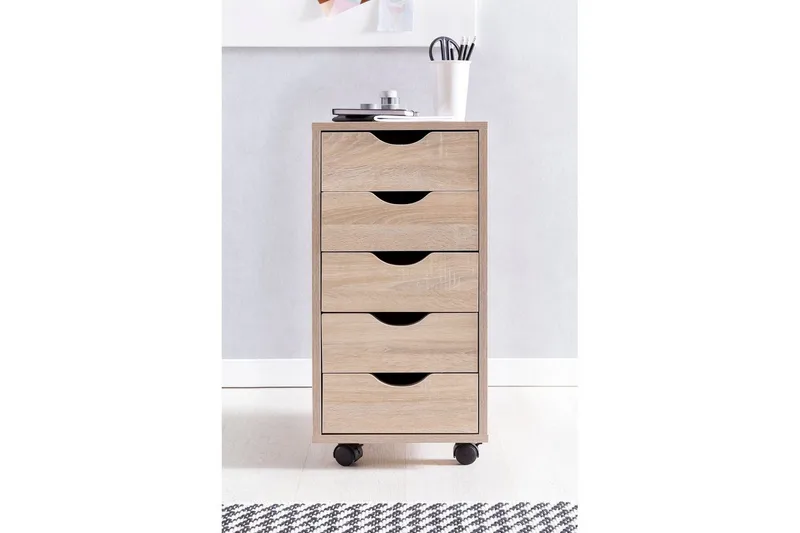 Rullakontti Wohnling 5 laatikkoa, pyörillä varustettu kalustelevy, moderni tyyli Sonoma - Sonoma - Säilytys - Säilytyskalusteet - Lipasto - Laatikostot