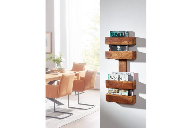 Sanomalehtiteline Wohnling massiivipuuta seinäkiinnitys, maalaismainen tyyli Ruusu puu - Ruusu puu - Säilytys - Piensäilytys - Säilytysteline - Lehtiteline