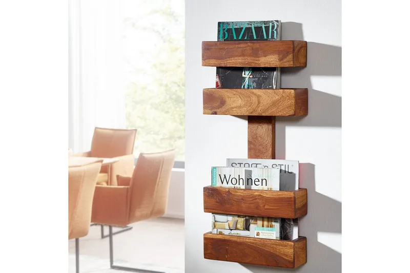 Sanomalehtiteline Wohnling massiivipuuta seinäkiinnitys, maalaismainen tyyli Ruusu puu - Ruusu puu - Säilytys - Piensäilytys - Säilytysteline - Lehtiteline