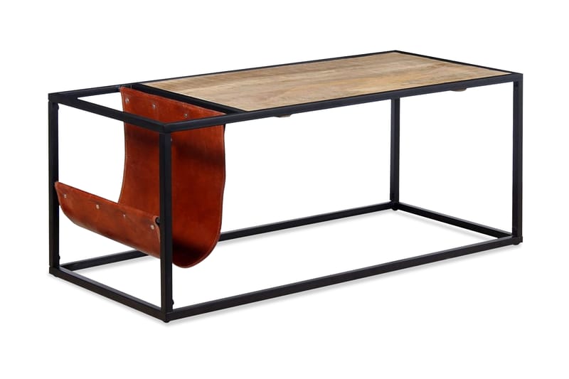 Sohvapöytä nahkaisella lehtitelineellä 110x50x45 cm - Ruskea - Säilytys - Piensäilytys - Säilytysteline - Lehtiteline