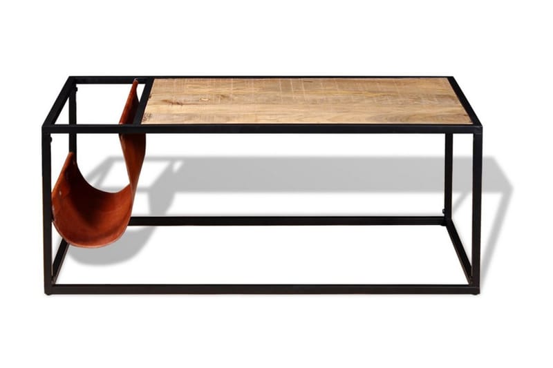 Sohvapöytä nahkaisella lehtitelineellä 110x50x45 cm - Ruskea - Säilytys - Piensäilytys - Säilytysteline - Lehtiteline