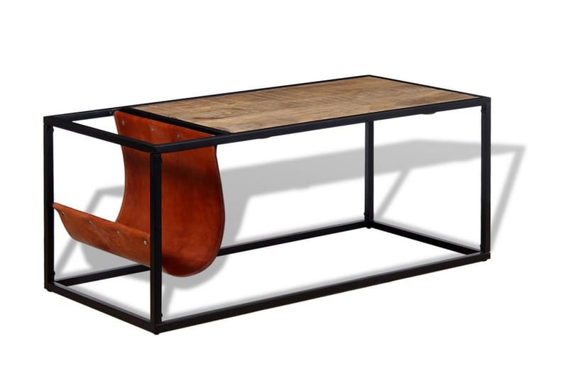 Sohvapöytä nahkaisella lehtitelineellä 110x50x45 cm - Ruskea - Säilytys - Piensäilytys - Säilytysteline - Lehtiteline