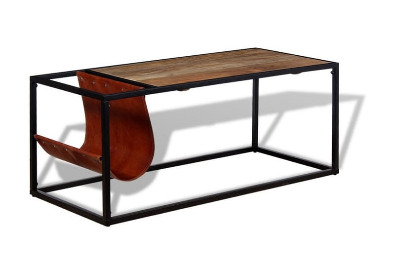 Sohvapöytä nahkaisella lehtitelineellä 110x50x45 cm - Ruskea - Säilytys - Piensäilytys - Säilytysteline - Lehtiteline