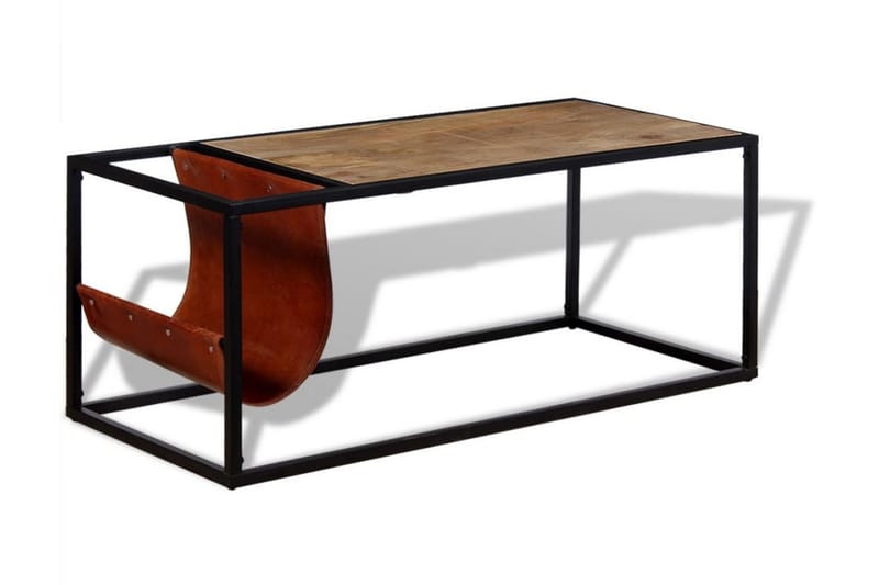 Sohvapöytä nahkaisella lehtitelineellä 110x50x45 cm - Ruskea - Säilytys - Piensäilytys - Säilytysteline - Lehtiteline