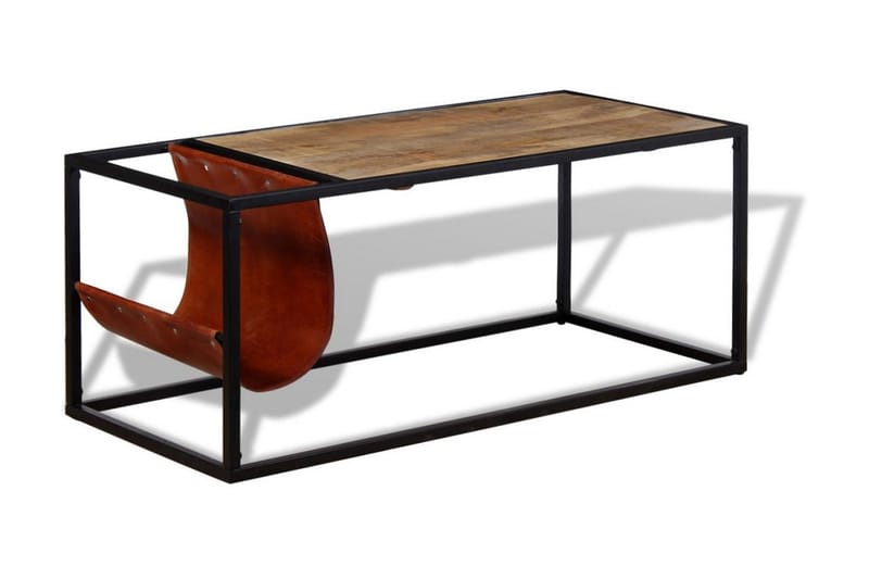 Sohvapöytä nahkaisella lehtitelineellä 110x50x45 cm - Ruskea - Säilytys - Piensäilytys - Säilytysteline - Lehtiteline