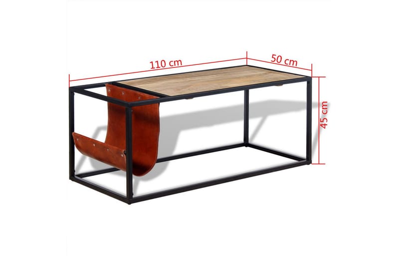 Sohvapöytä nahkaisella lehtitelineellä 110x50x45 cm - Ruskea - Säilytys - Piensäilytys - Säilytysteline - Lehtiteline