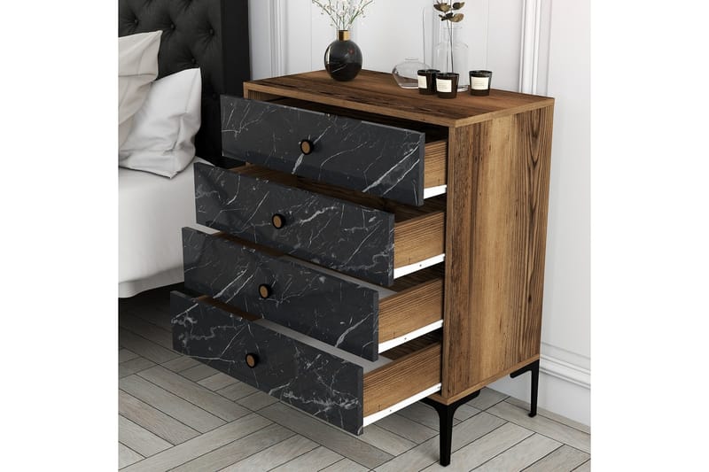 Ameias lipasto 76x90,7 cm ruskea/musta - Hanah Home - Säilytys - Säilytyskalusteet - Lipasto