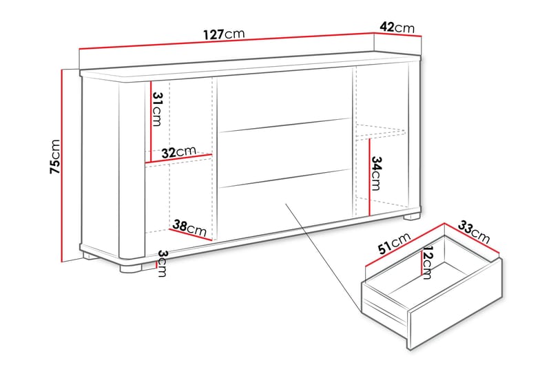 Afarin Lipasto 127 cm - Ruskea - Säilytys - Säilytyskalusteet - Lipasto